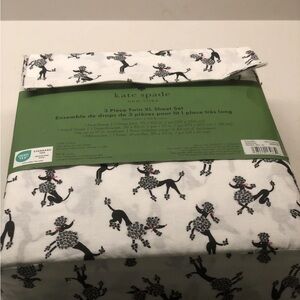 Kate Spade New York 3 Piece Twin XL Sheet Set Poodle BLACK Dog New